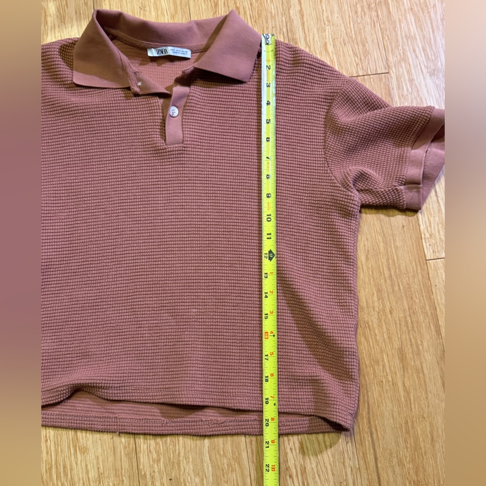 Zara Terracotta Textured Polo Shirt - Picture 6 of 8